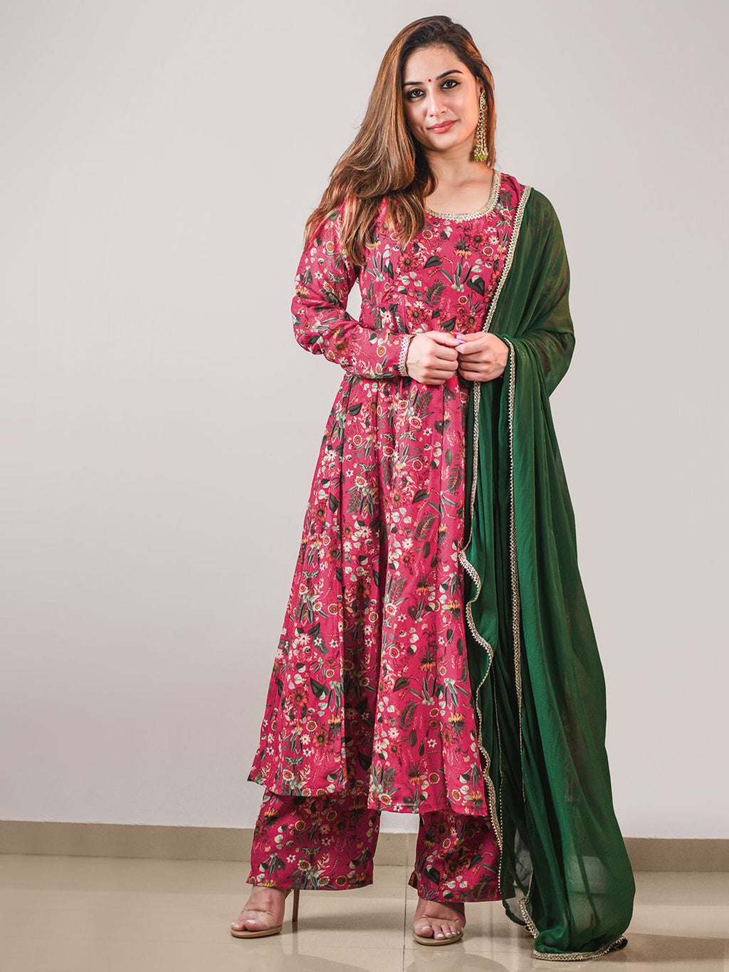 Janasya Pink Georgette Digital Floral Printed Set | Grocsy