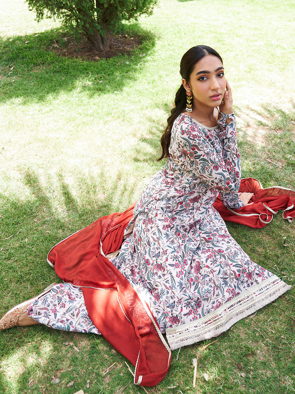 Janasya Beige Georgette Digital Floral Printed Set | Grocsy