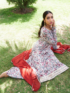 Janasya Beige Georgette Digital Floral Printed Set | Grocsy