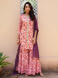 Janasya Peach Georgette Digital Floral Printed Set | Grocsy