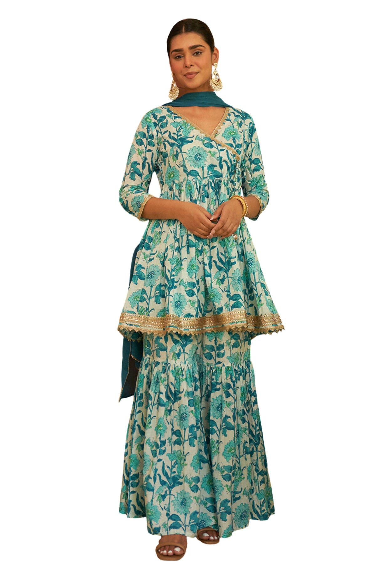 Janasya White Cotton Floral Printed Set | Grocsy