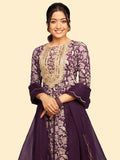 Janasya Violet Cotton Floral Printed Set | Grocsy