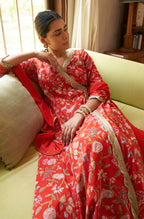 Janasya Red Cotton Floral Printed Set | Grocsy