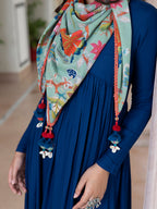 Janasya Women's Blue Rayon Solid Festive Gathered Kurta Set | Grocsy