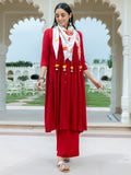 Janasya Women's Maroon Rayon Solid Festive Gathered Kurta Set | Grocsy