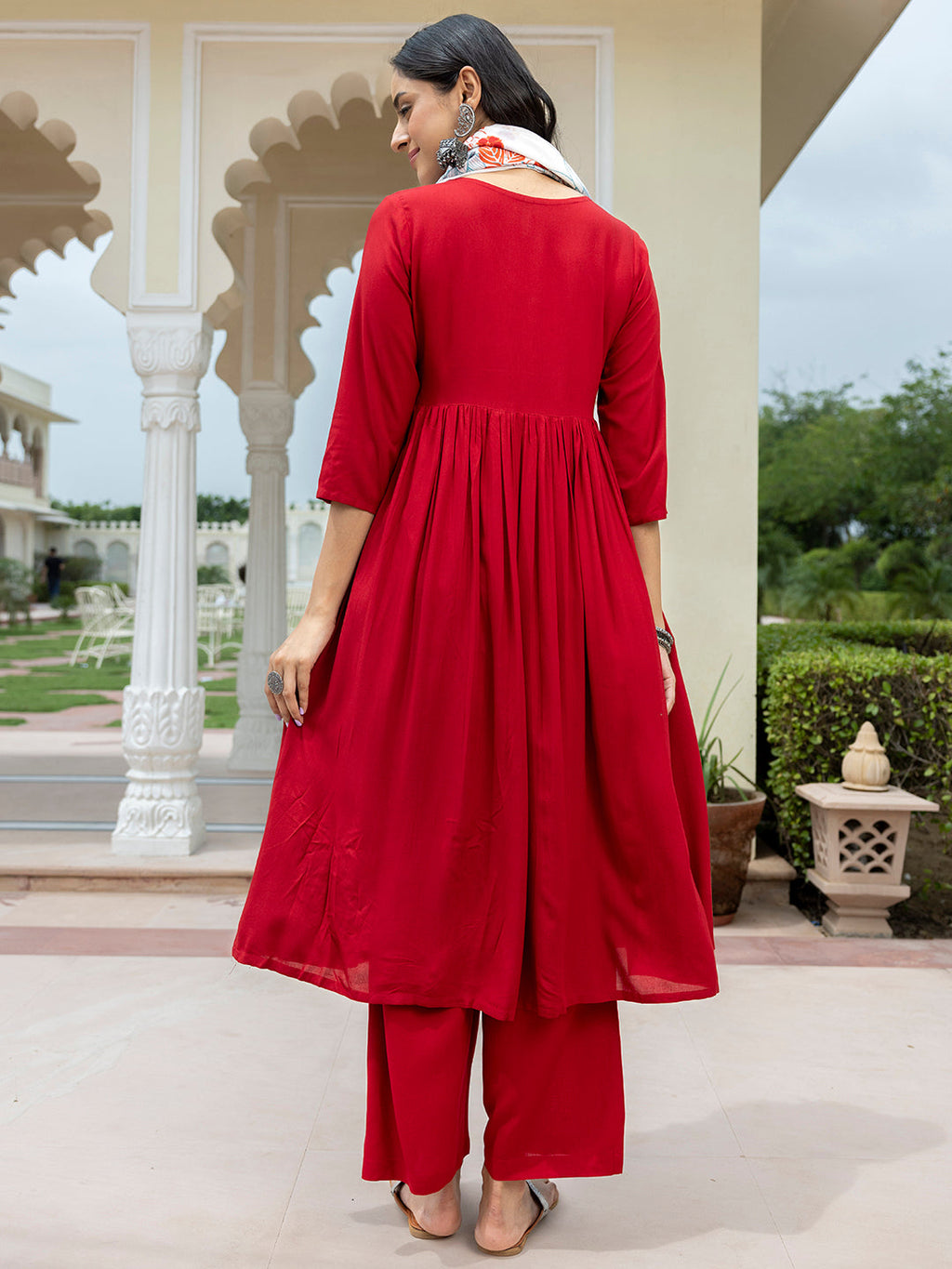 Janasya Women's Maroon Rayon Solid Festive Gathered Kurta Set | Grocsy