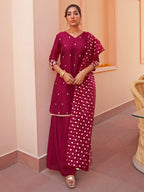 Janasya Women's Pink Chanderi Embellished Festive Straight Kurta Set | Grocsy