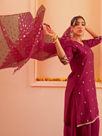 Janasya Women's Pink Chanderi Embellished Festive Straight Kurta Set | Grocsy