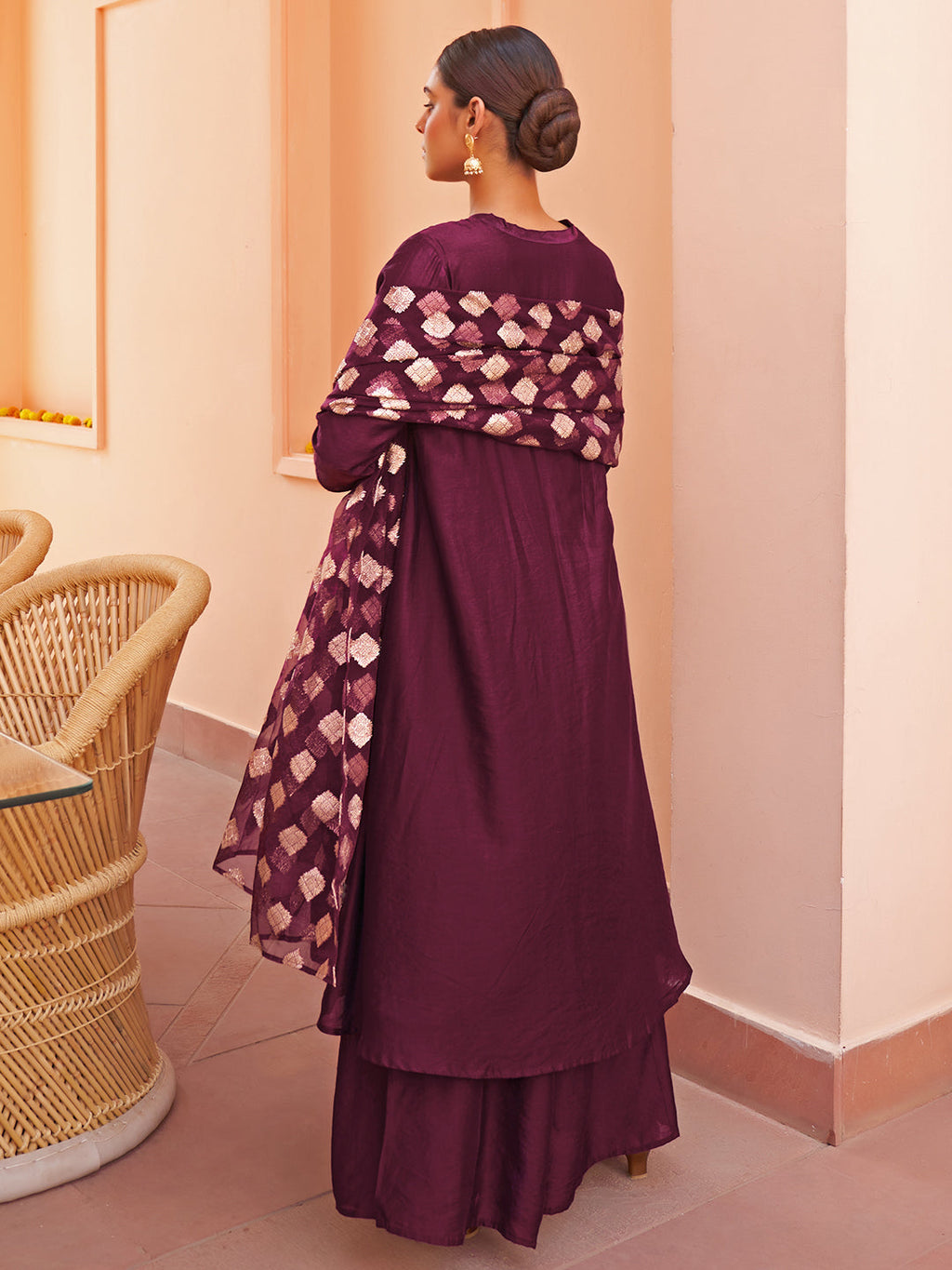 Janasya Women's Purple Chanderi Embellished Festive A-line Kurta Set | Grocsy