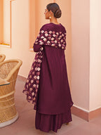 Janasya Women's Purple Chanderi Embellished Festive A-line Kurta Set | Grocsy