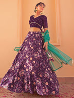 Janasya Purple Georgette Digital Floral Printed Festive Lehenga Choli | Grocsy