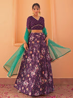 Janasya Purple Georgette Digital Floral Printed Festive Lehenga Choli | Grocsy
