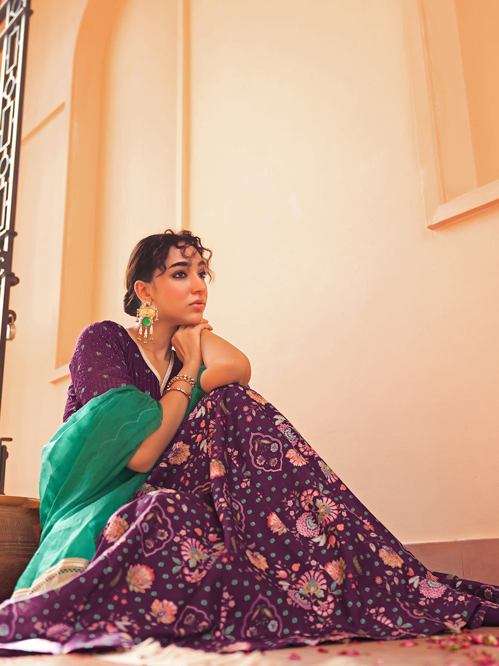 Janasya Purple Georgette Digital Floral Printed Festive Lehenga Choli | Grocsy