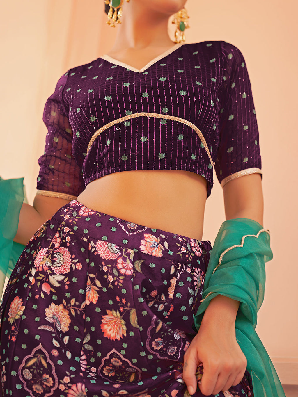 Janasya Purple Georgette Digital Floral Printed Festive Lehenga Choli | Grocsy