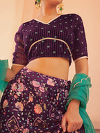 Janasya Purple Georgette Digital Floral Printed Festive Lehenga Choli | Grocsy