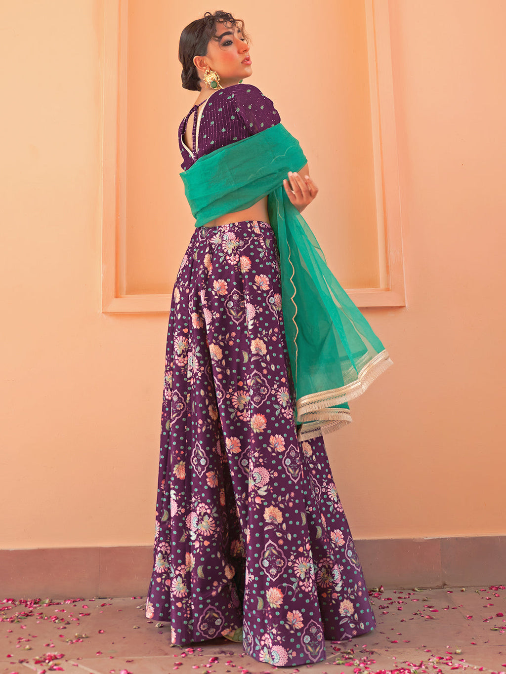 Janasya Purple Georgette Digital Floral Printed Festive Lehenga Choli | Grocsy