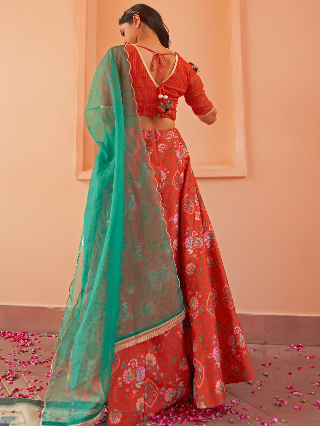 Janasya Orange Georgette Digital Floral Printed Festive Lehenga Choli | Grocsy