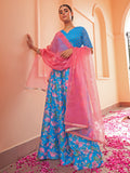 Janasya Blue Georgette Digital Floral Printed Festive Lehenga Choli | Grocsy