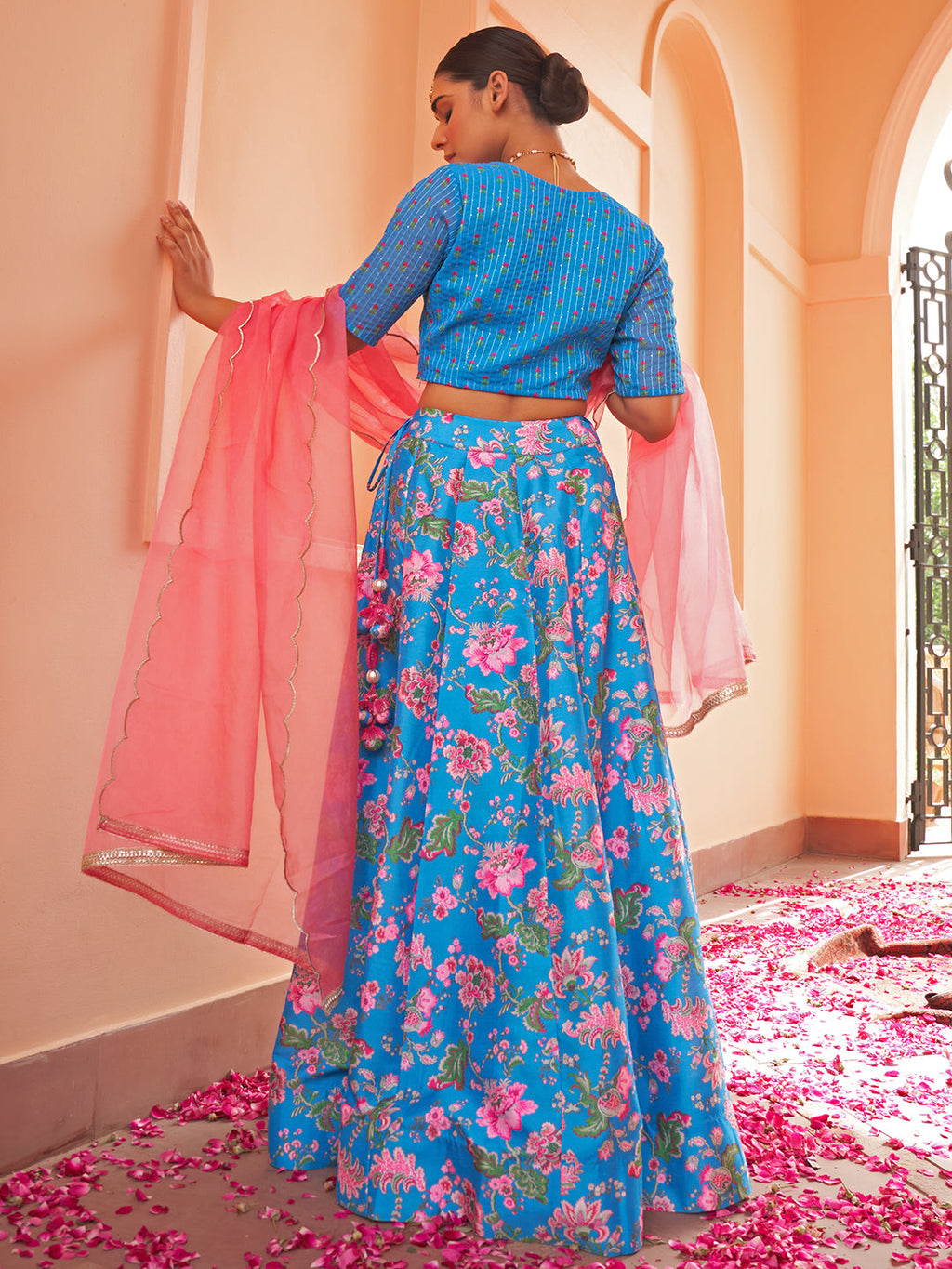 Janasya Blue Georgette Digital Floral Printed Festive Lehenga Choli | Grocsy