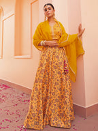 Janasya Mustard Georgette Digital Floral Printed Festive Lehenga Choli | Grocsy