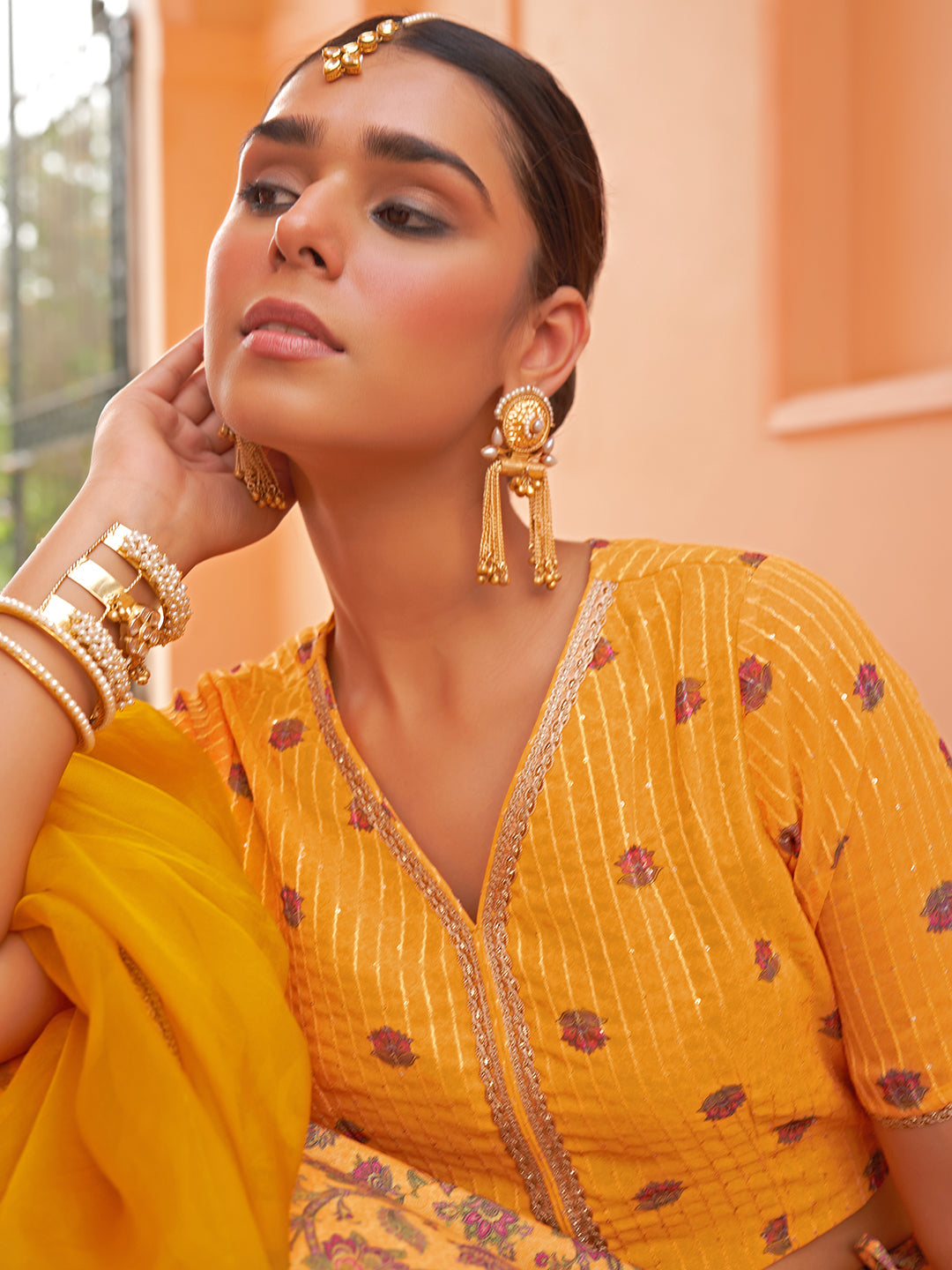 Janasya Mustard Georgette Digital Floral Printed Festive Lehenga Choli | Grocsy