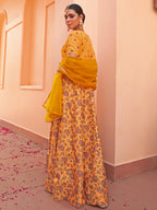 Janasya Mustard Georgette Digital Floral Printed Festive Lehenga Choli | Grocsy