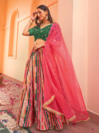 Janasya Green Georgette Digital Floral Printed Festive Lehenga Choli | Grocsy