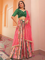 Janasya Green Georgette Digital Floral Printed Festive Lehenga Choli | Grocsy