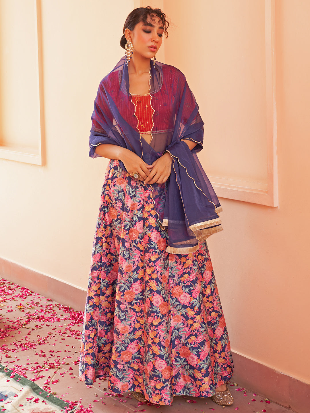 Janasya Red Georgette Digital Floral Printed Festive Lehenga Choli | Grocsy