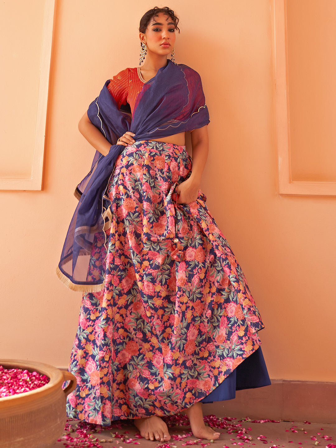 Janasya Red Georgette Digital Floral Printed Festive Lehenga Choli | Grocsy