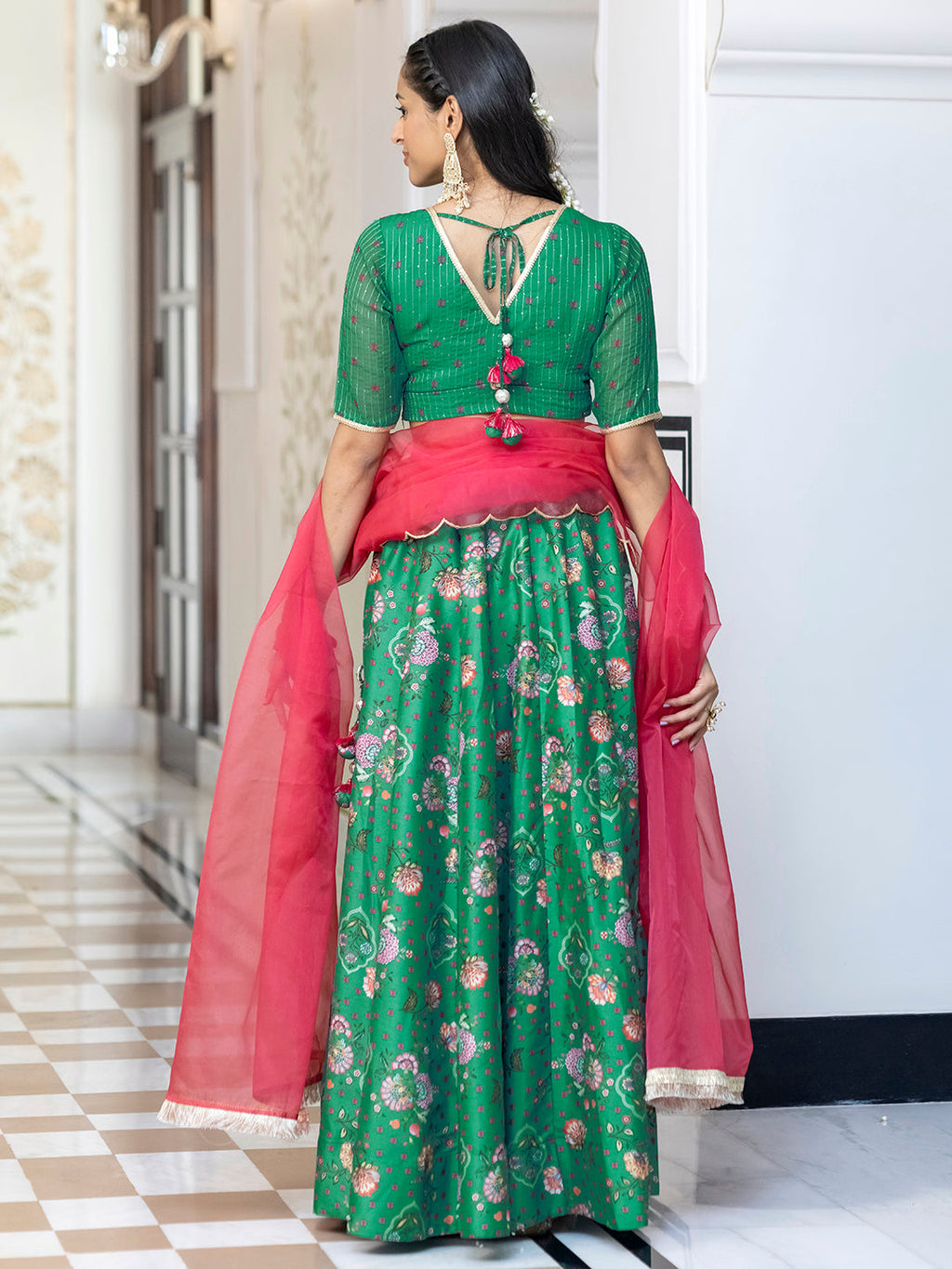 Janasya Green Georgette Digital Floral Printed Festive Lehenga Choli | Grocsy