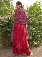 Janasya Women's Pink Georgette Foil Motif Printed Festive Gathered Kurta Set | Grocsy