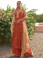 Janasya Women's Red Georgette Embellished Festive A-line Kurta Set | Grocsy