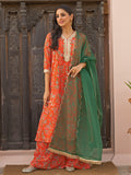 Janasya Women's Orange Georgette Botanical Printed Festive A-line Kurta Set | Grocsy