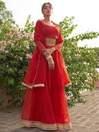 Janasya Red Organza Woven Design Festive Lehenga Choli | Grocsy
