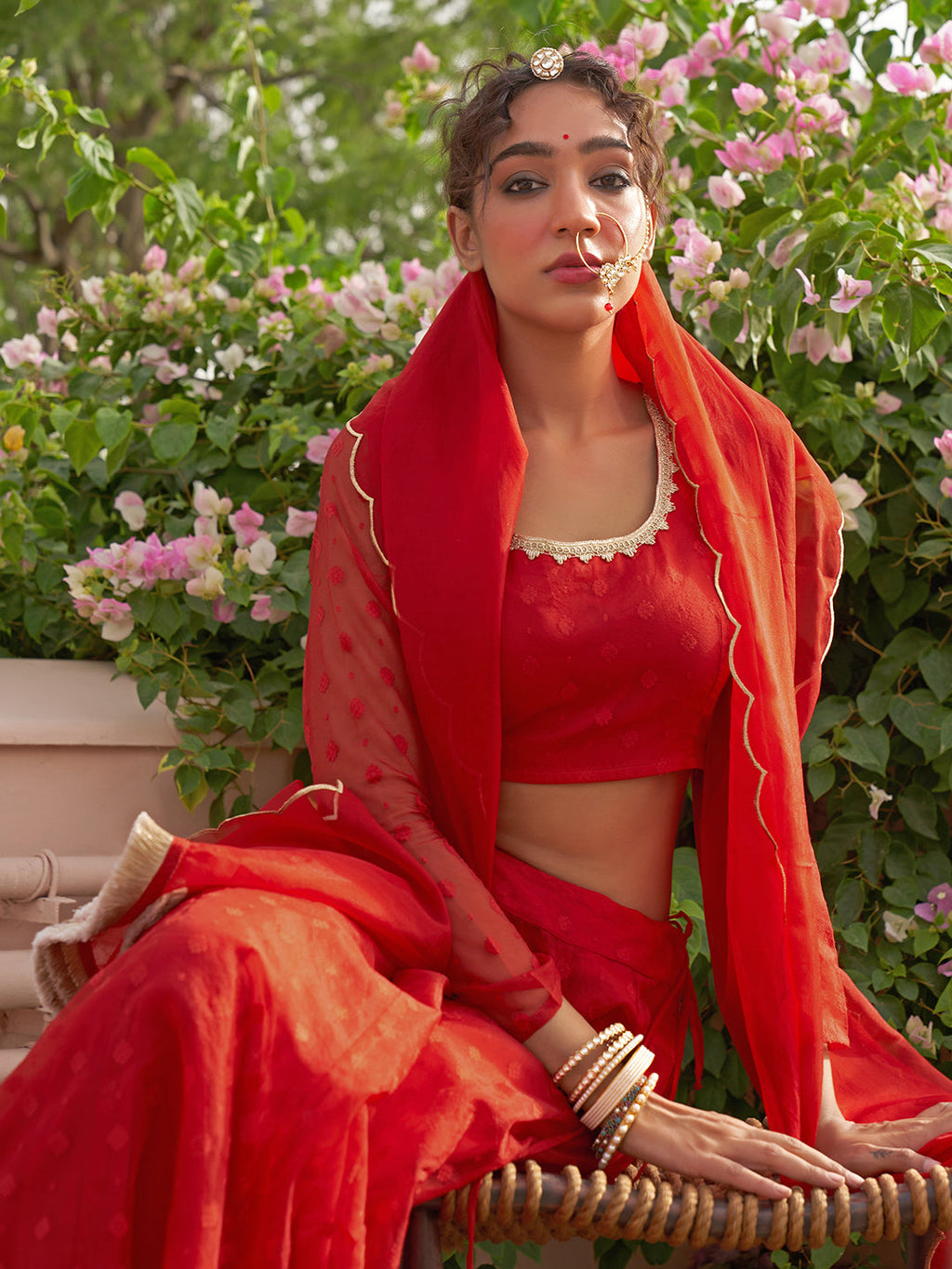 Janasya Red Organza Woven Design Festive Lehenga Choli | Grocsy
