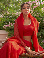Janasya Red Organza Woven Design Festive Lehenga Choli | Grocsy