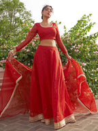 Janasya Red Organza Woven Design Festive Lehenga Choli | Grocsy