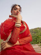 Janasya Red Organza Woven Design Festive Lehenga Choli | Grocsy