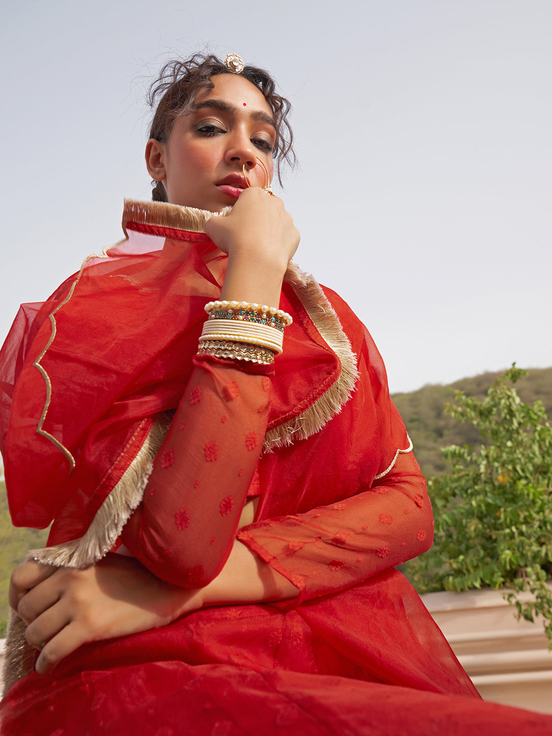 Janasya Red Organza Woven Design Festive Lehenga Choli | Grocsy