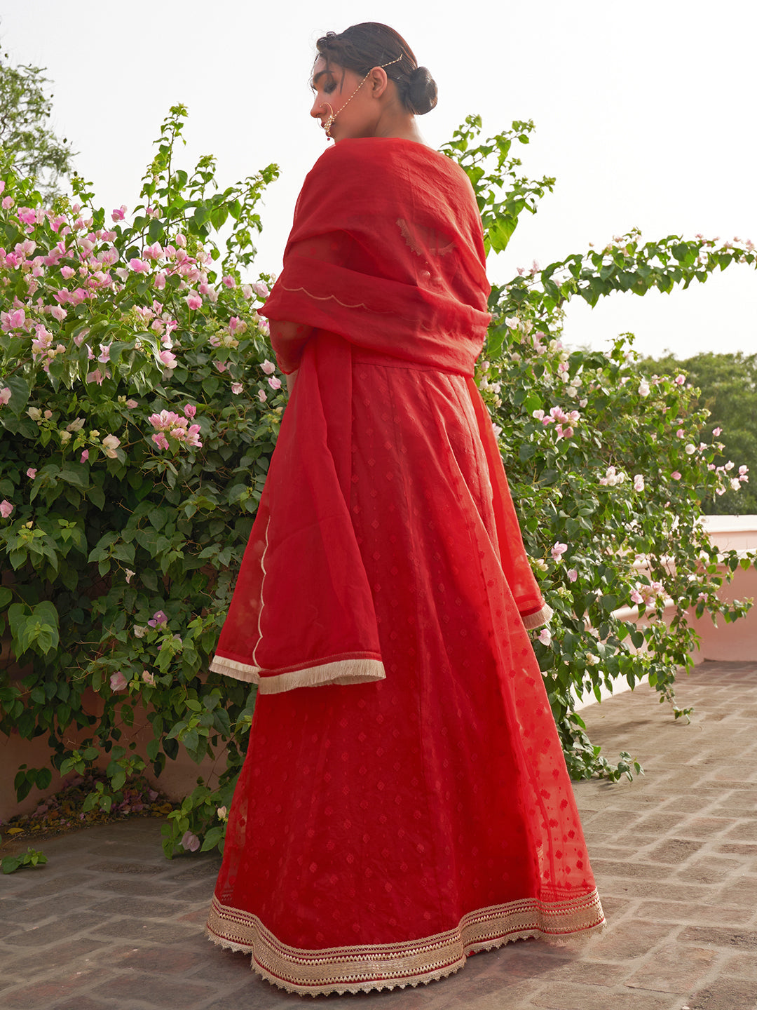 Janasya Red Organza Woven Design Festive Lehenga Choli | Grocsy