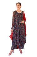 Janasya Dark Teal Blue Georgette Digital Floral Printed Set | Grocsy
