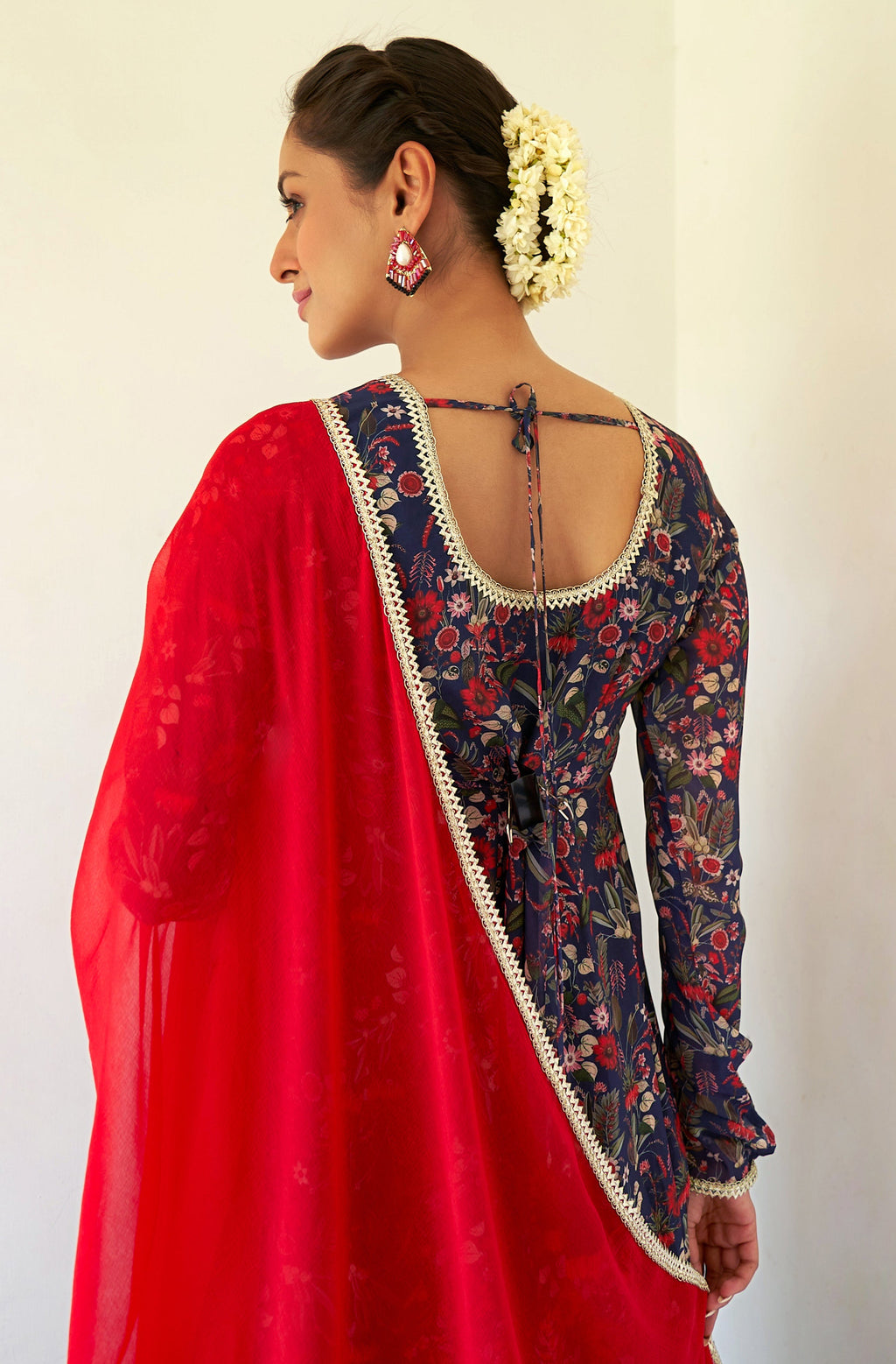 Janasya Dark Teal Blue Georgette Digital Floral Printed Set | Grocsy