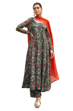 Janasya Bottle Green Georgette Digital Floral Printed Set | Grocsy