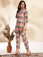 Janasya Multicolor Cotton Ikat Printed Set | Grocsy