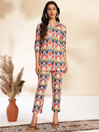 Janasya Multicolor Cotton Ikat Printed Set | Grocsy