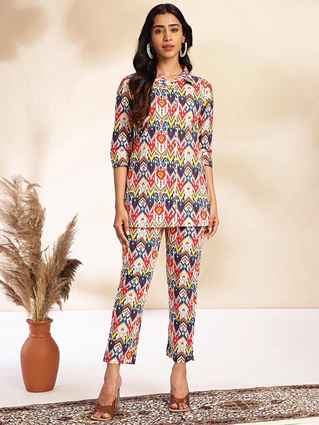 Janasya Multicolor Cotton Ikat Printed Set | Grocsy