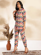 Janasya Multicolor Cotton Ikat Printed Set | Grocsy