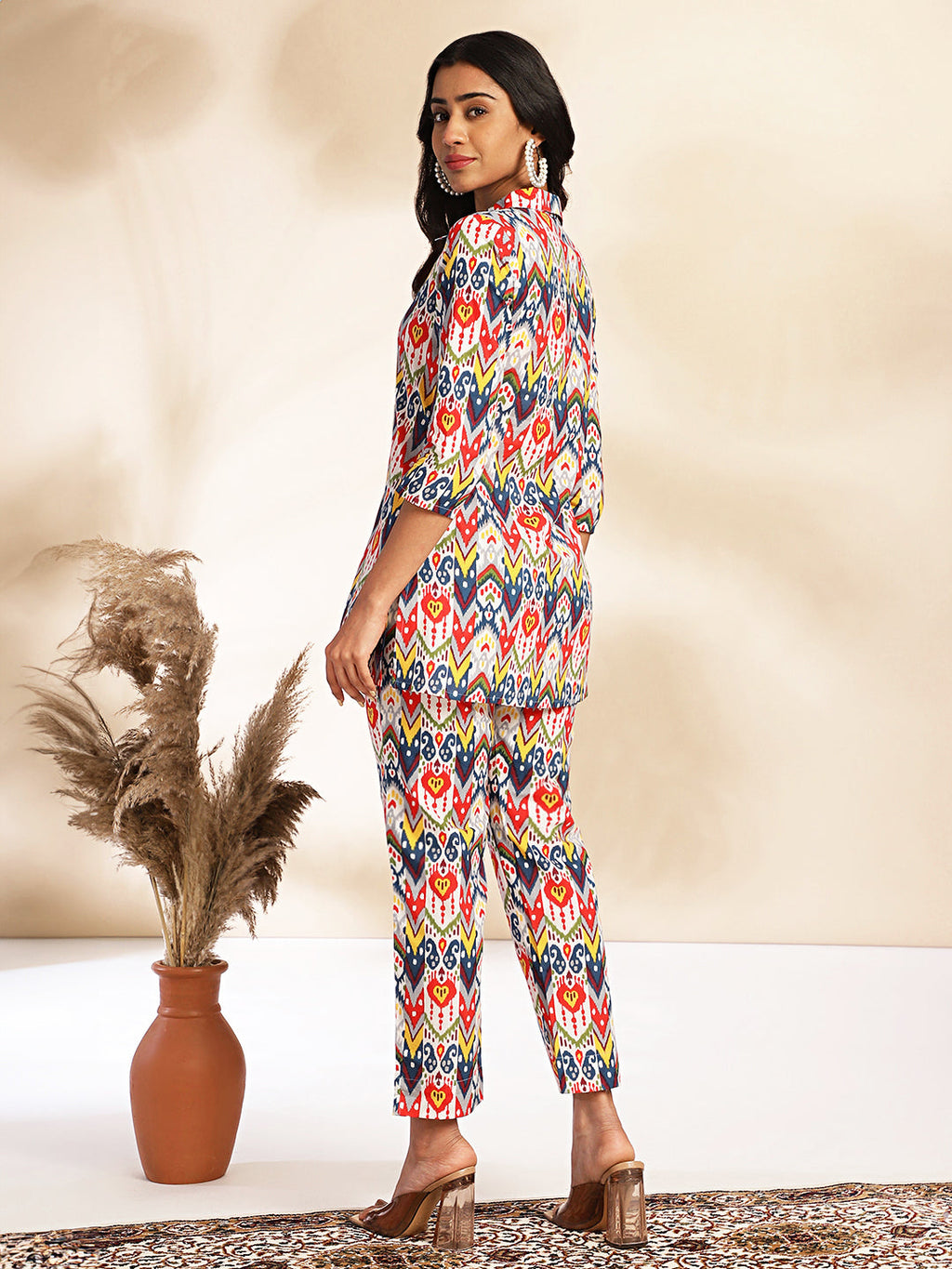 Janasya Multicolor Cotton Ikat Printed Set | Grocsy