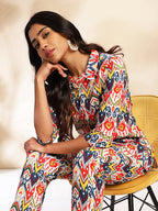 Janasya Multicolor Cotton Ikat Printed Set | Grocsy